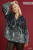 Umgee Full Size Floral Vine Print Blouse with Balloon Sleeves  Style Ratio