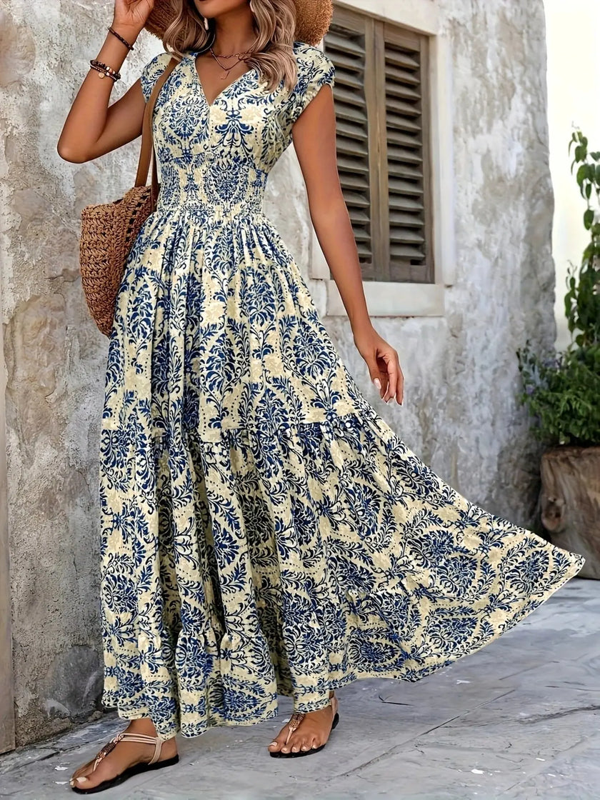 Printed Cap Sleeve Maxi Dress  Style Ratio