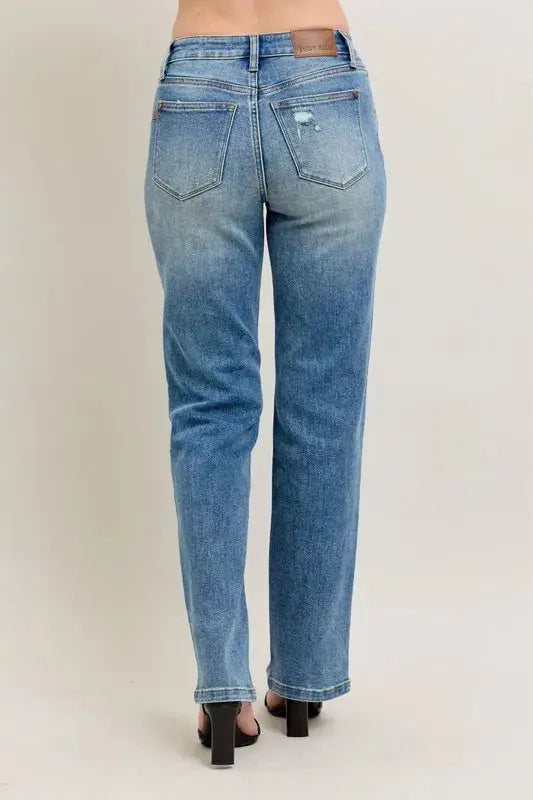 Judy Blue Full Size High Waist Vintage Wash Front Seam & Slit Straight Plus Size  Style Ratio