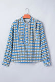 Plaid Long Sleeve Frilled Detail Half Button Blouse  Style Ratio