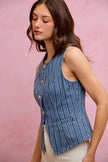 SO ME Stripe Slim Fit Button Front Denim Vest Top  Style Ratio