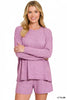 Zenana Soft Melange Long Sleeve Tee and Shorts Loungewear  Style Ratio