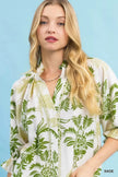Umgee Leafy Damask Print Blouse with Contrast Scalloped Trim Detail  Style Ratio