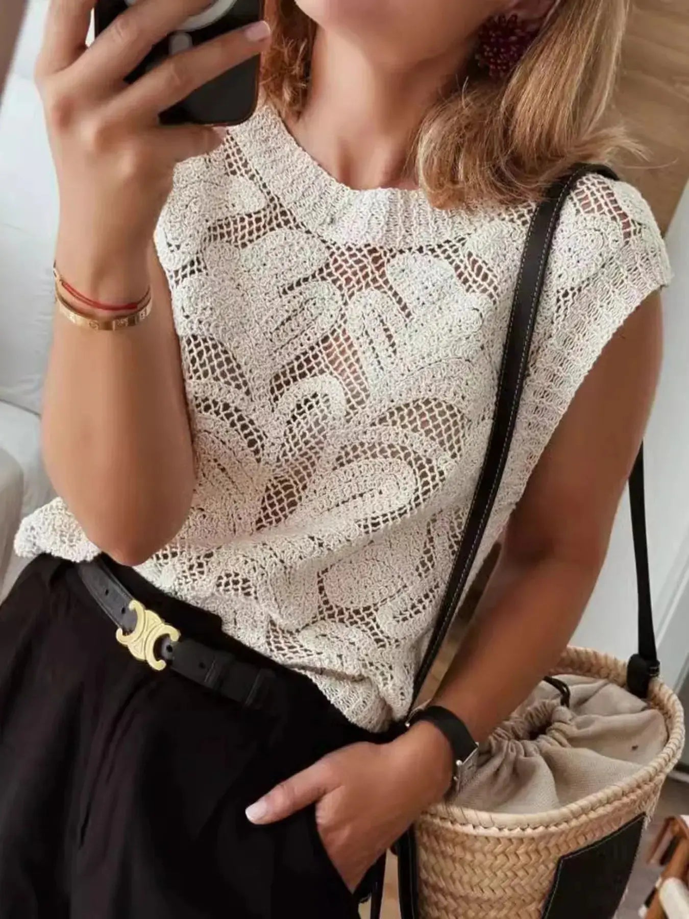 Lace Knit Sleeveless Sweater  Style Ratio
