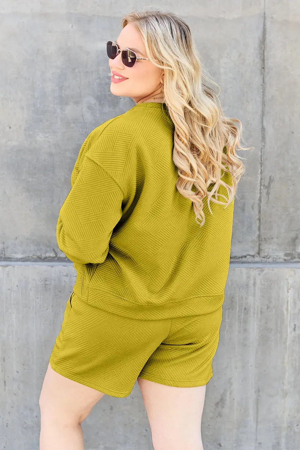 Double Take Full Size Texture Long Sleeve Top and Drawstring Shorts Set  Style Ratio