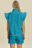 Double Take Full Size Texture Flounce Sleeve Top and Shorts Set  Style Ratio