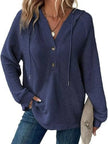 Full Size Button Detail Waffle Knit Hoodie  Style Ratio