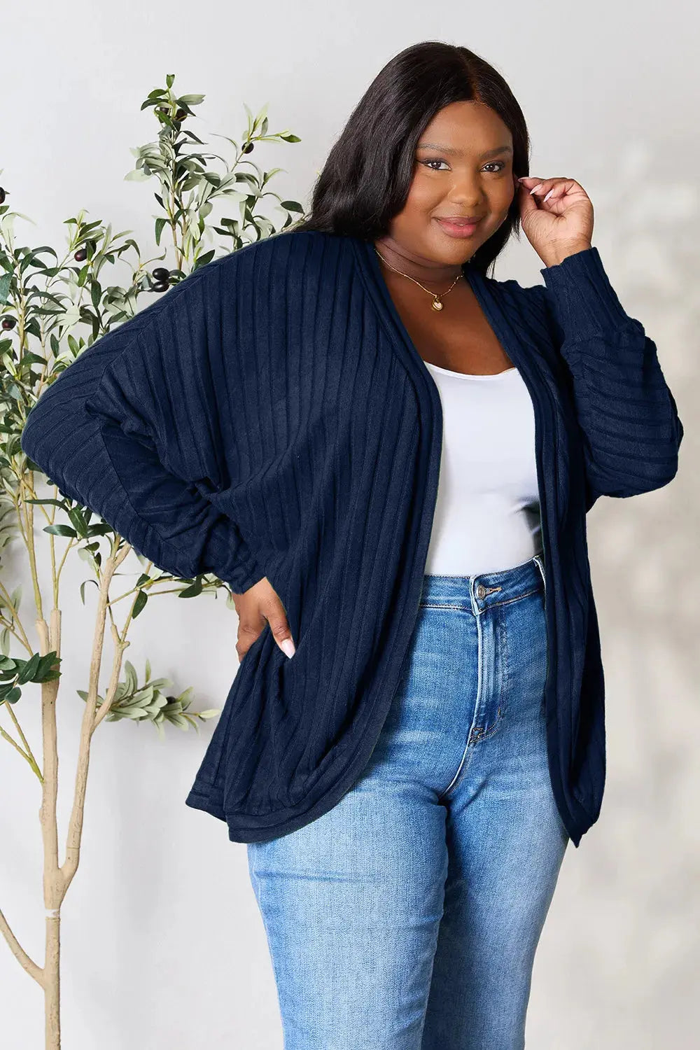 Basic Bae Full Size Ribbed Cocoon Cardigan  Style Ratio