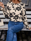 Bow Back Printed Round Neck Flounce Sleeve Blouse  Style Ratio