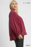 Umgee Full Size Linen Scallop Hem Blouse with Contrast Trim  Style Ratio