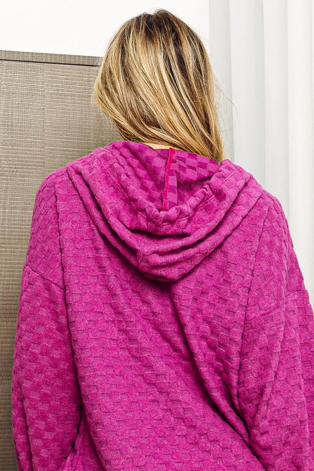BiBi Brushed Checker Drawstring Long Sleeve Hoodie  Style Ratio