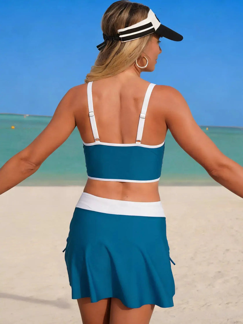 Contrast Trim Drawstring Swimsuit  Style Ratio