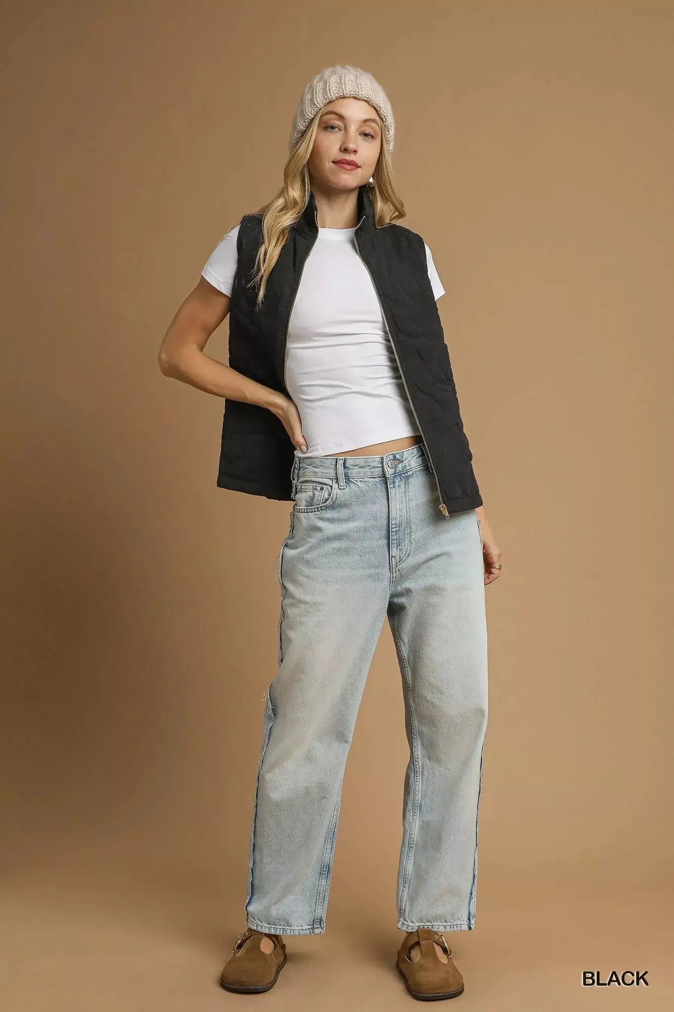 Umgee Quilted Floral Zip Up Vest with Pockets  Style Ratio