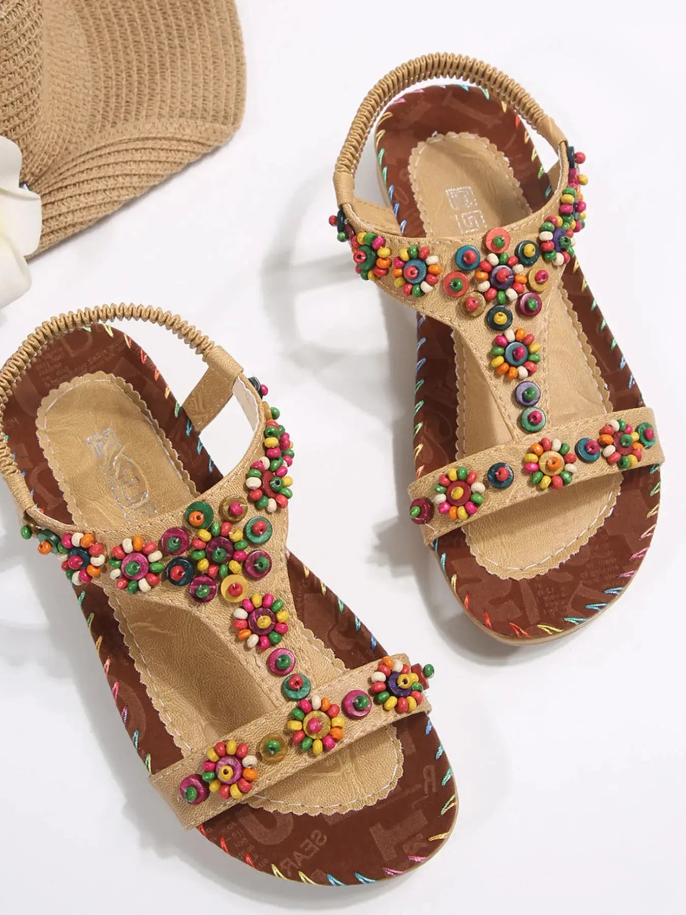 Beaded T-Strap Flat Sandals  Style Ratio