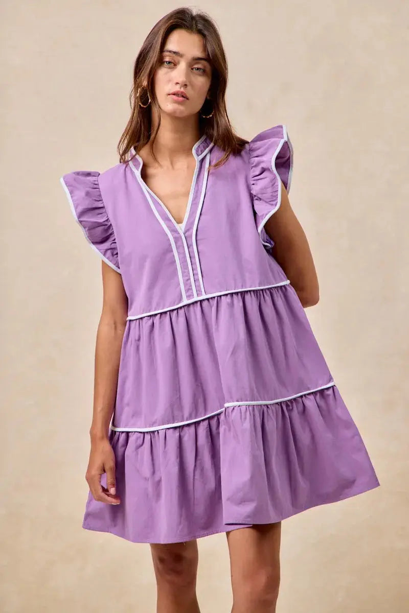 BiBi Gameday Theme Contrast Binding Ruffled Dress  Style Ratio