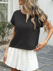 Round Neck Waffle Knit Top  Style Ratio