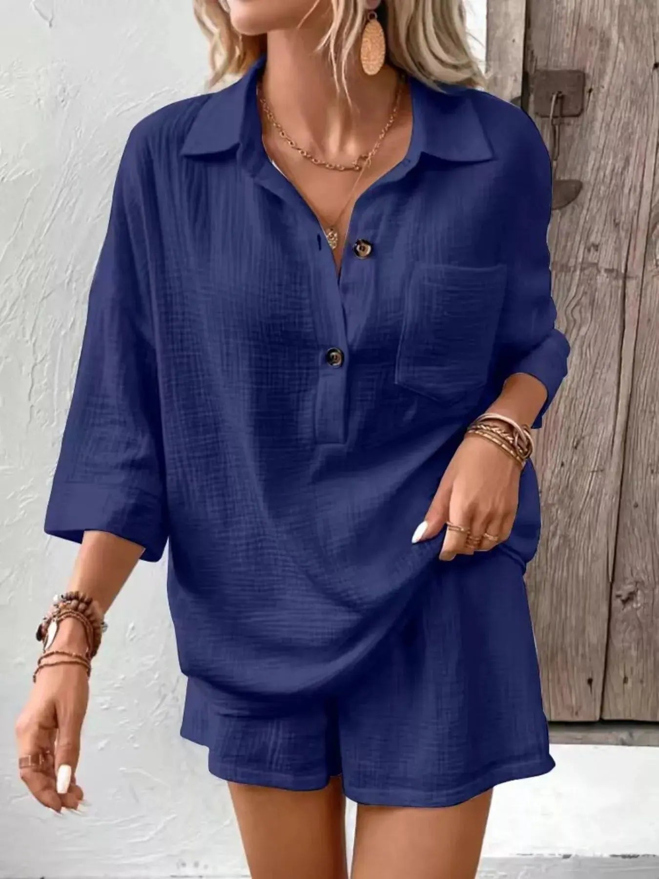 Button Detail Top and Shorts Set  Style Ratio