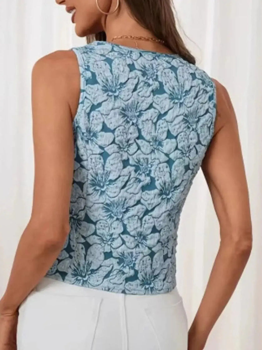 Floral Jacquard Button-Front Vest Coat  Style Ratio
