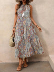Paisley Print Tie Neck Sleeveless Midi Dress  Style Ratio