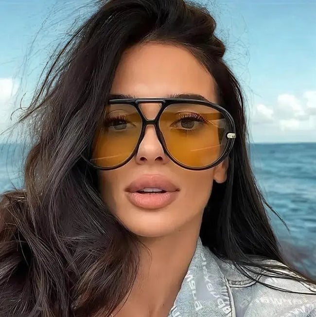 Aviator Fashion Sunglasses with Yellow Tinted Lenses  Style Ratio