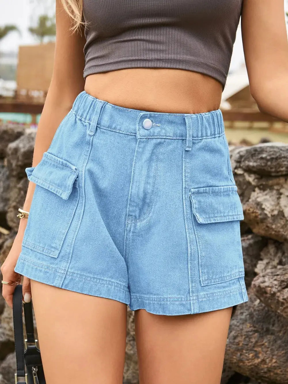 High Waist Denim Shorts with Pockets  Style Ratio