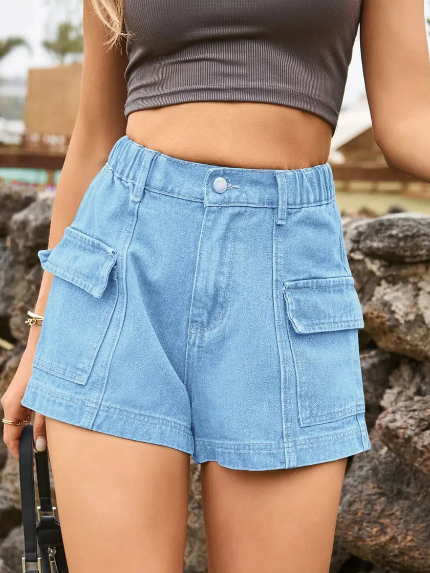 High Waist Denim Shorts with Pockets  Style Ratio