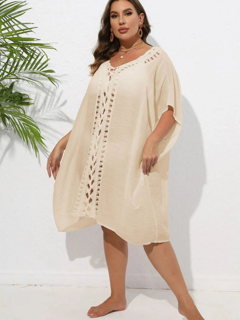 Crochet Trim V-Neck Beach Cover Up  Style Ratio