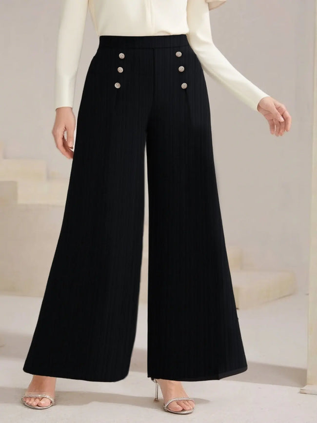 Plus Size High Waist Wide Leg Button Decor Pants  Style Ratio