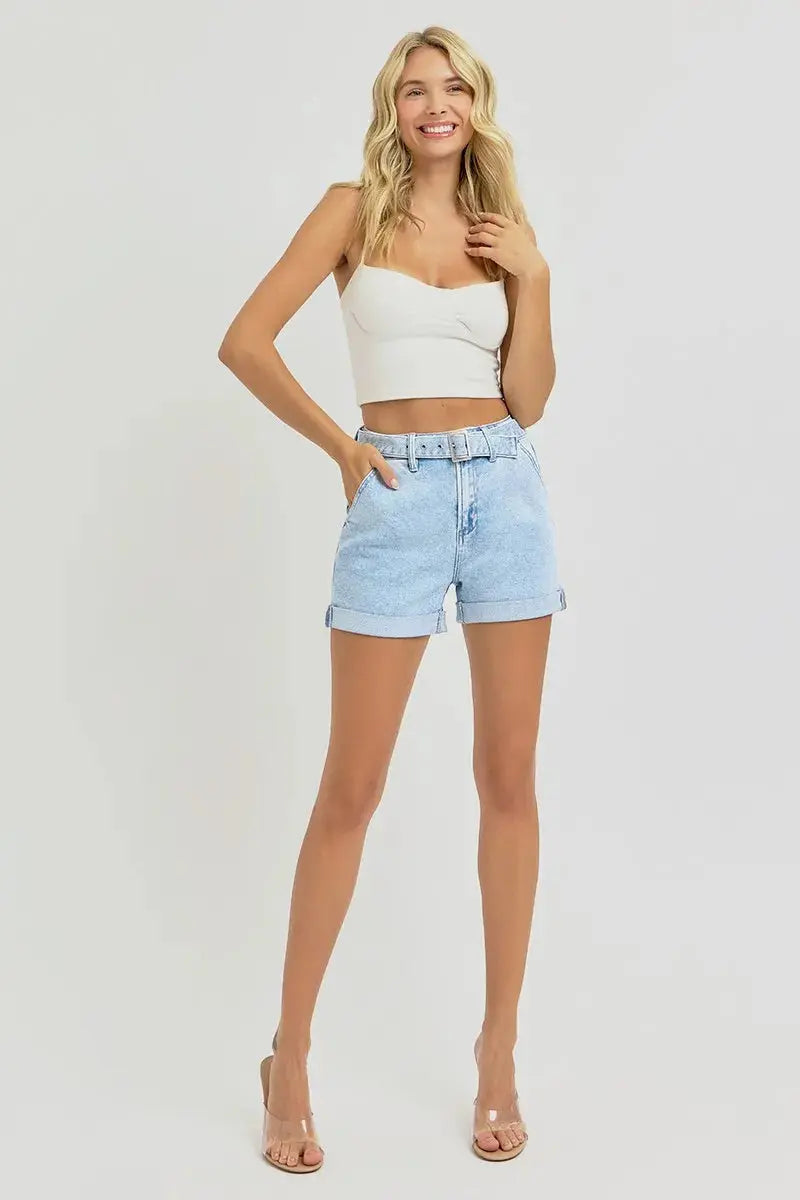 RISEN High Rise Belted Roll Up Shorts  Style Ratio