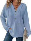 Full Size Button Detail Waffle Knit Hoodie  Style Ratio