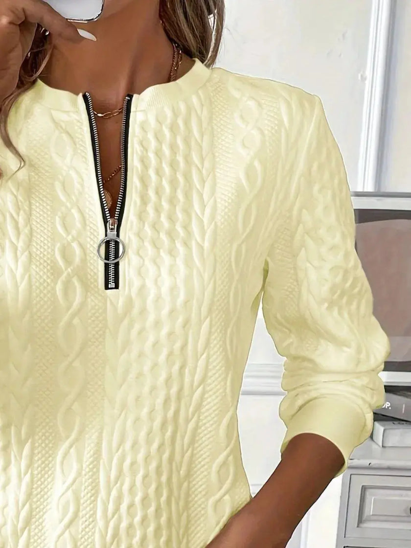 Texture Half Zip Long Sleeve Sweater  Style Ratio