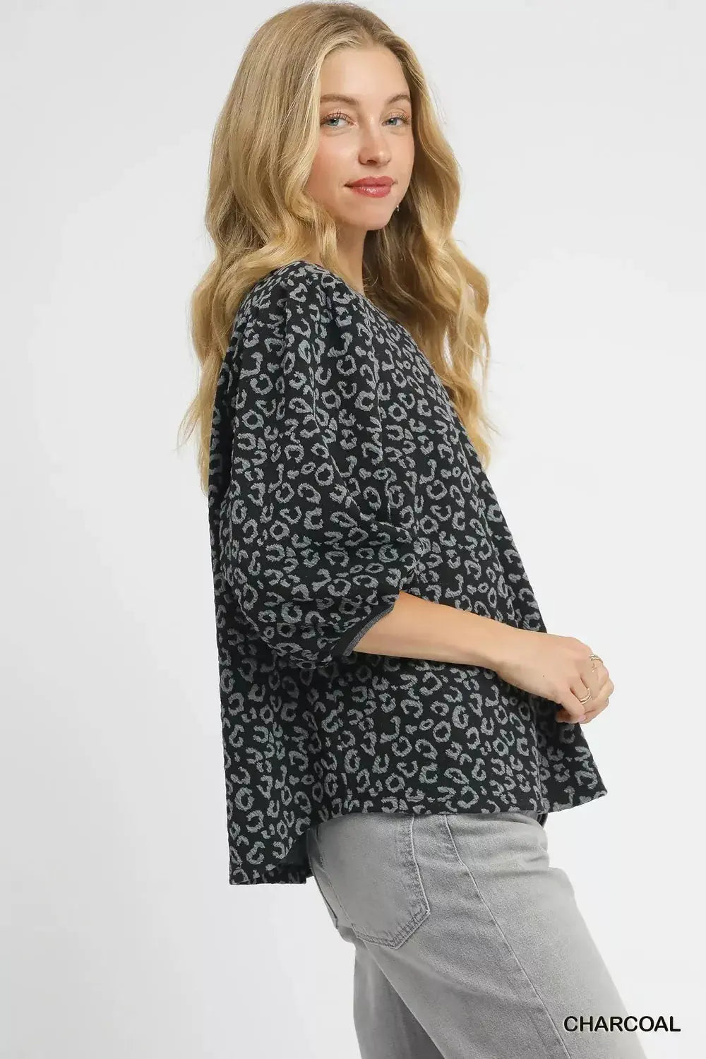 Umgee Leopard Print Jacquard Blouse with Puff Sleeves  Style Ratio