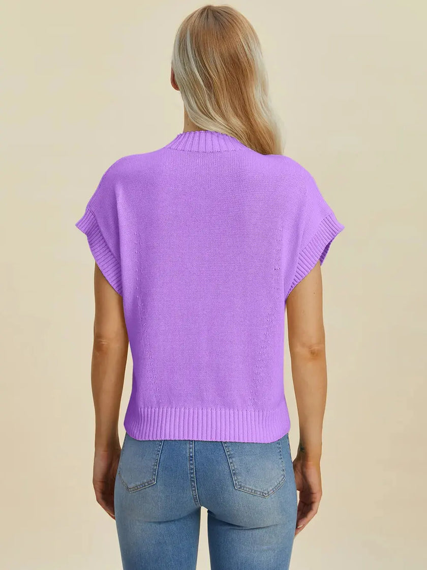 Double Take Full Size Mock Neck Short Sleeve Sweater  Style Ratio