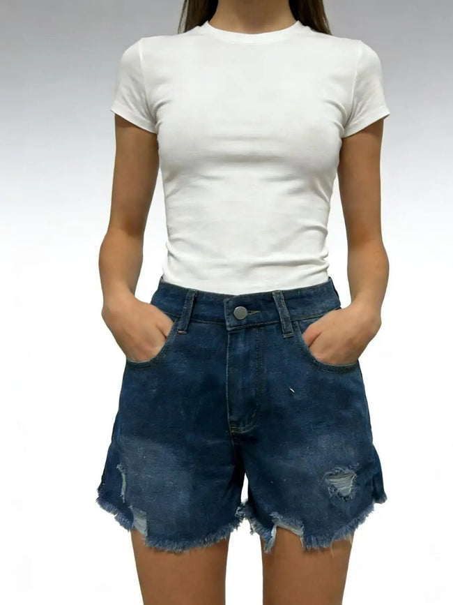 Distressed Frayed Hem Denim Shorts  Style Ratio
