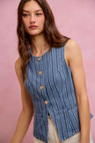 SO ME Stripe Slim Fit Button Front Denim Vest Top  Style Ratio