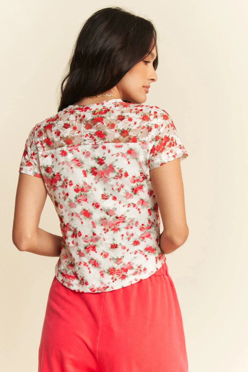 Davi & Dani Ribbon Short Sleeve Layered Mesh Shirt  Style Ratio