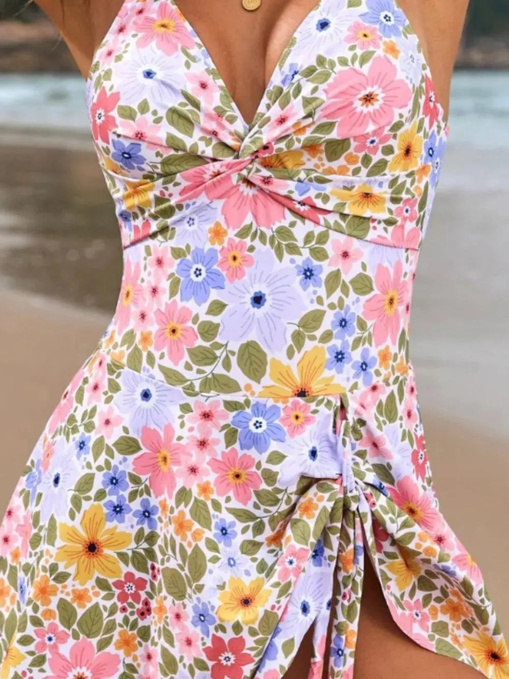 Twisted Front Crisscross Double Spaghetti Strap One-Piece Swimwear  Style Ratio