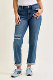 Judy Blue Mid Rise Boyfriend Embroidered Repair Patch Jeans  Style Ratio