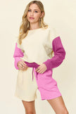 Double Take Full Size Contrast Drop Shoulder Top and Shorts Set  Style Ratio