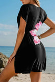 Floral Print V Neck Semi Sheer Beach Cover Up  Style Ratio