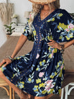 Crochet Front V-Neck Printed Cover-Up  Style Ratio