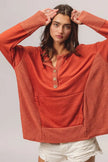 BiBi French Terry Knit Side Block Buttoned Henley Sweatshirt  Style Ratio