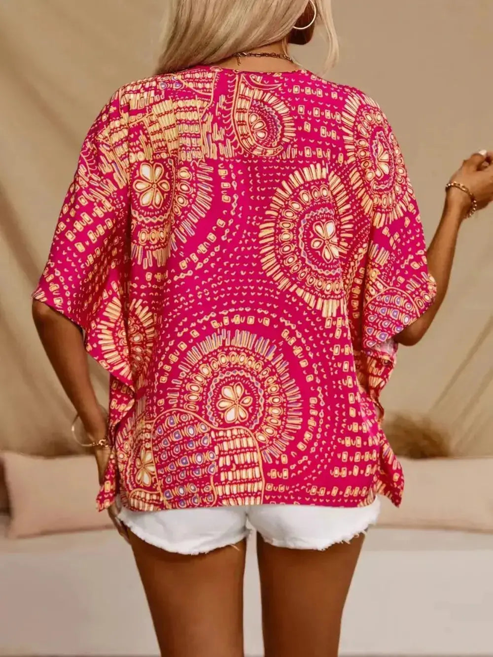 Printed V Neck Half Sleeve Blouse  Style Ratio