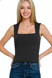 Zenana Ribbed Seamless Double Layered Square Neck Tank  Style Ratio