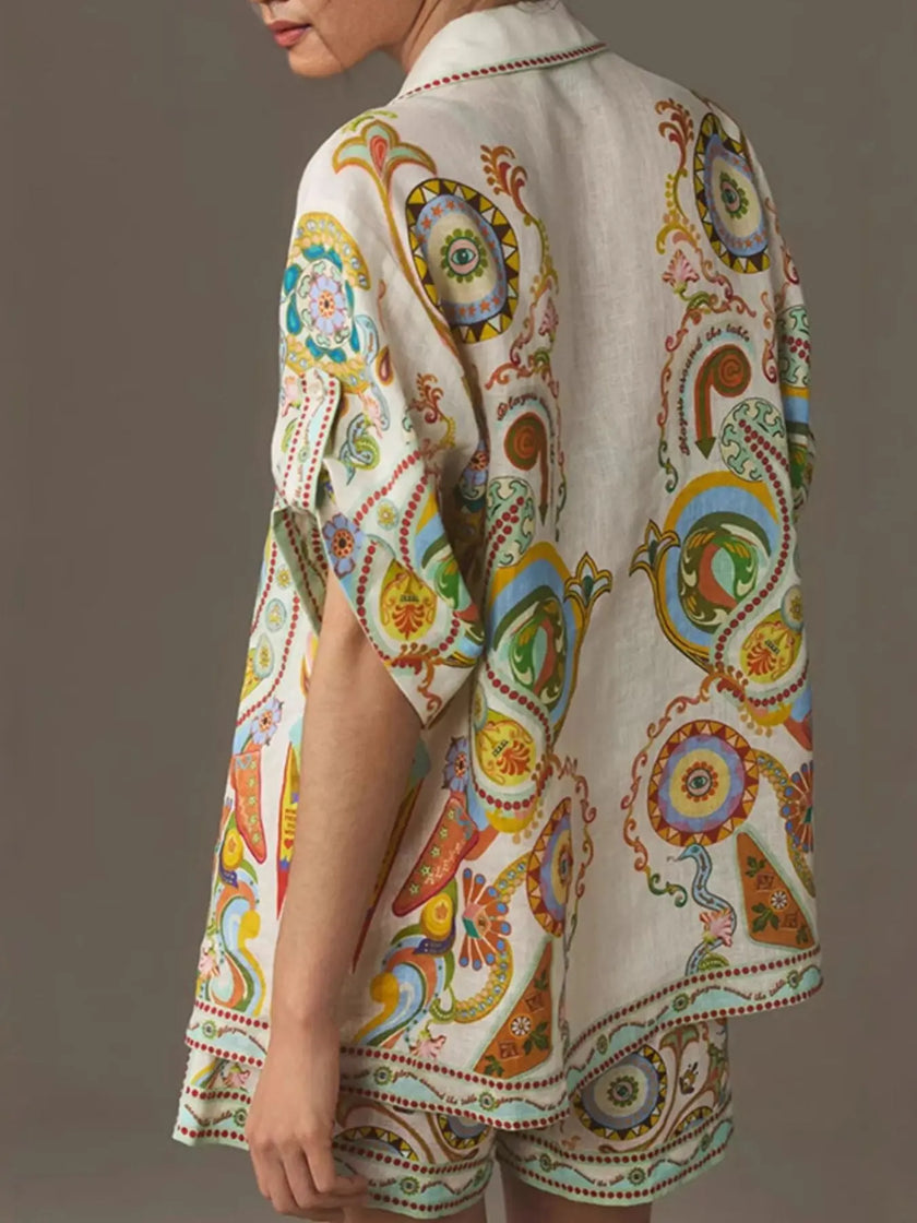 Printed Button Up Shirt and Shorts Set  Style Ratio