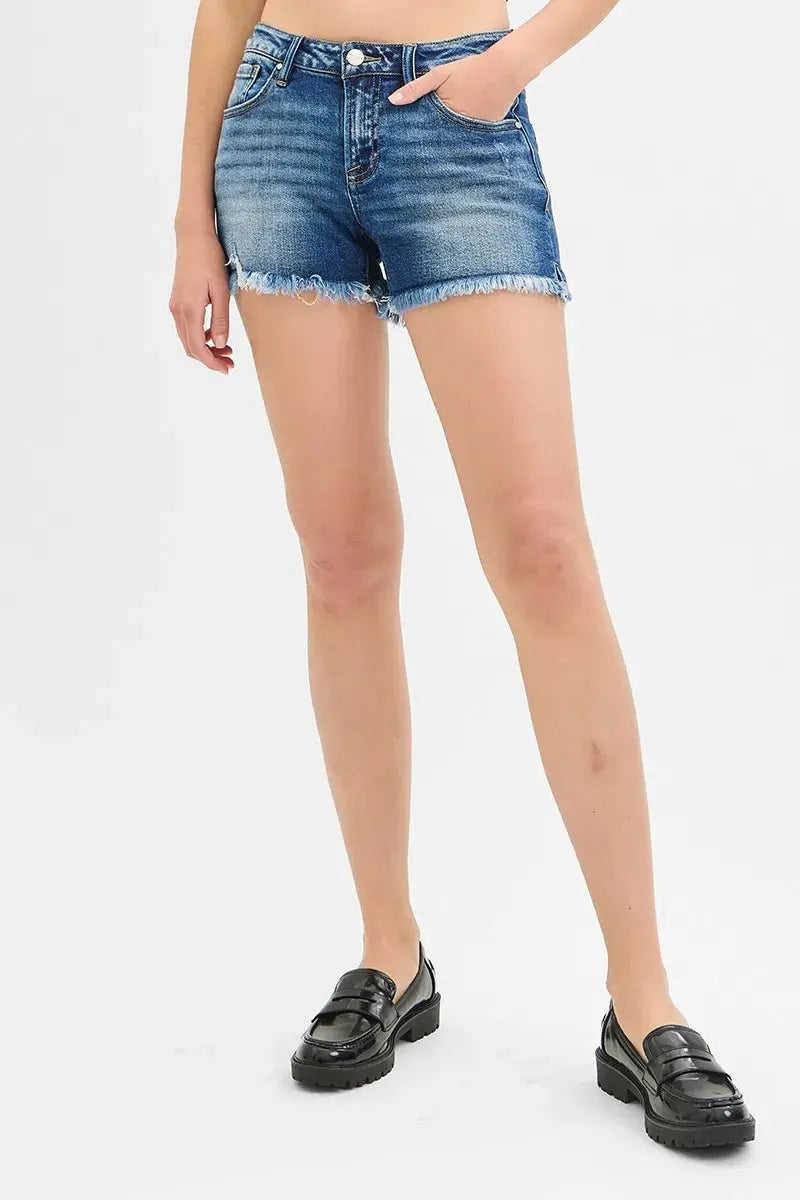 RISEN Low Rise Frayed Denim Shorts  Style Ratio