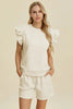 Double Take Full Size Texture Round Neck Ruffle Sleeve Top and Shorts Set  Style Ratio
