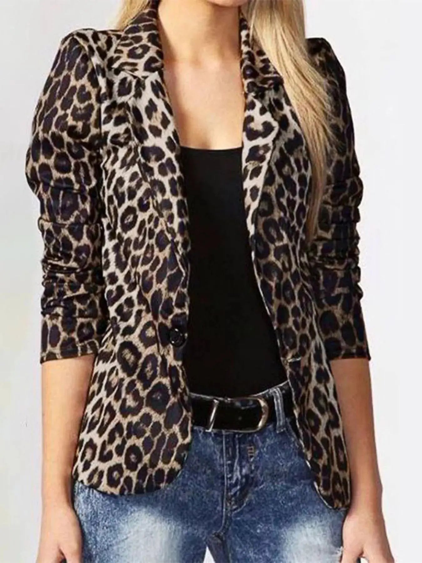 Leopard Print One Button Blazer  Style Ratio