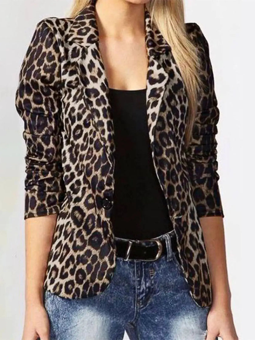 Leopard Print One Button Blazer  Style Ratio