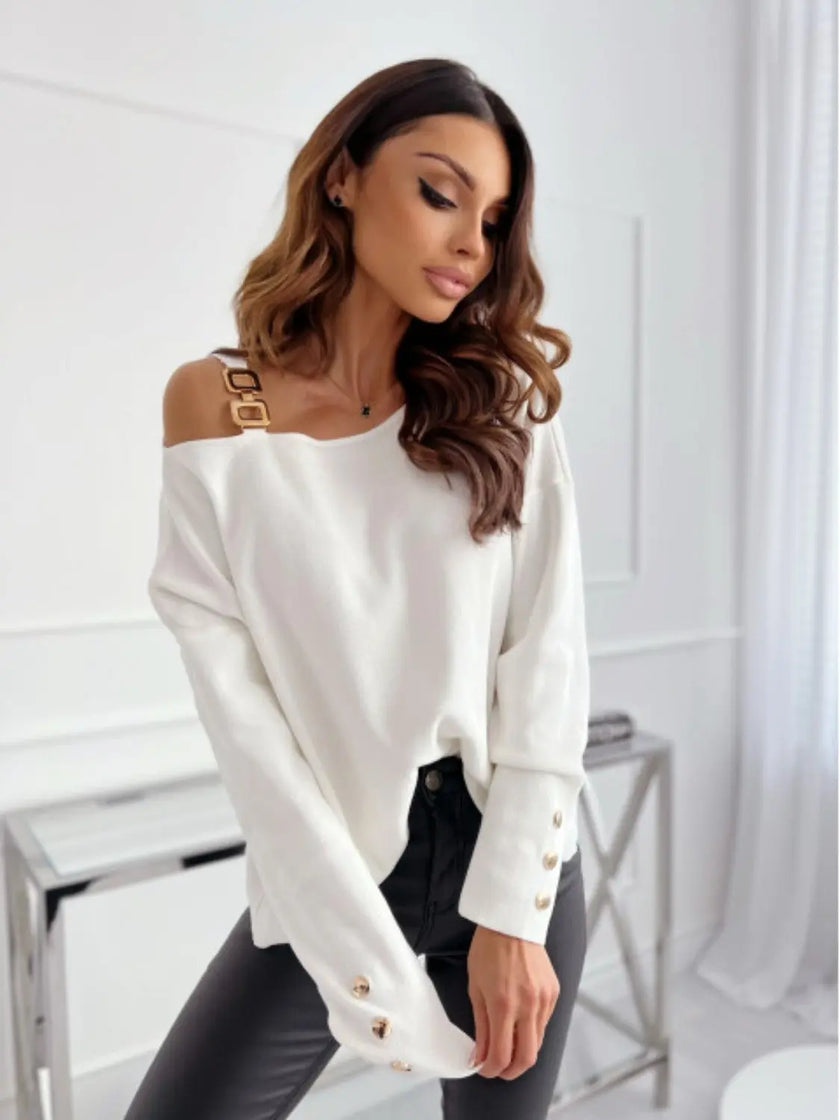 Asymmetrical Neck Buttoned Top  Style Ratio